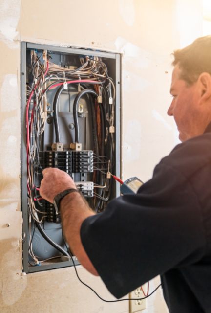 Electrician Working on Panel